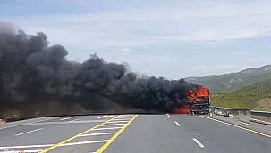 Yolcu otübüsü alev aldı 