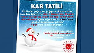 Ağrı ve ilçelerinde kar yağışı nedeni ile eğitime bir gün ara verildi