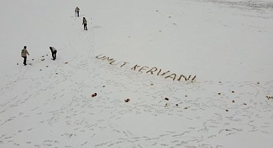 Doğada dolaşarak yabani hayvanlar için yem bıraktılar