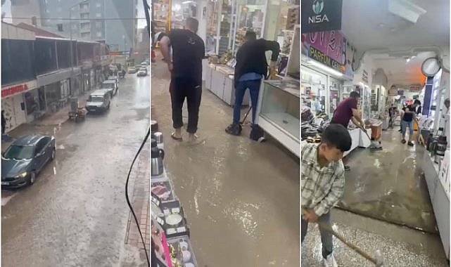 Ani yağış sonrası cadde ve sokaklarda sel meydana geldi 